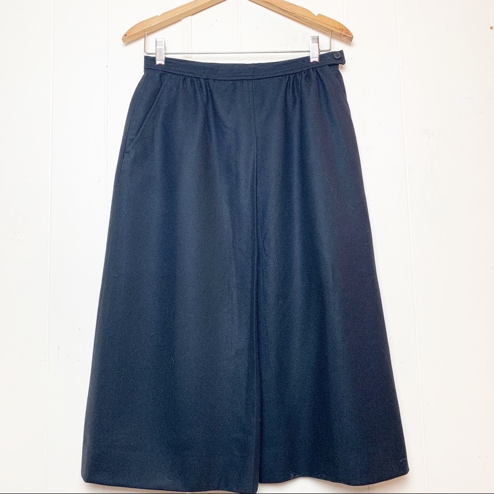 Vintage Pendleton Black Wool Midi Skirt w pockets